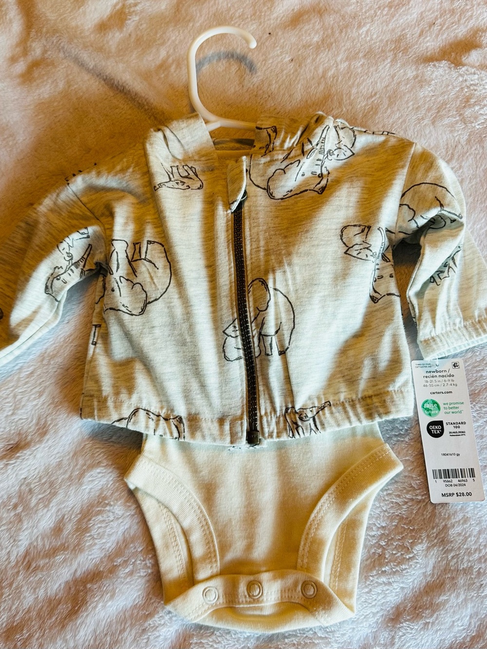 Neutral Animal-Print Zip-Up Baby One-Piece